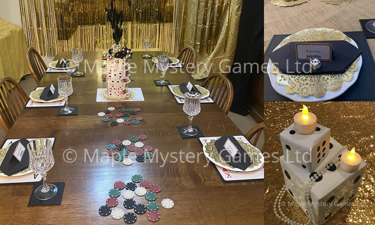 1920s table decorations with a gambling theme