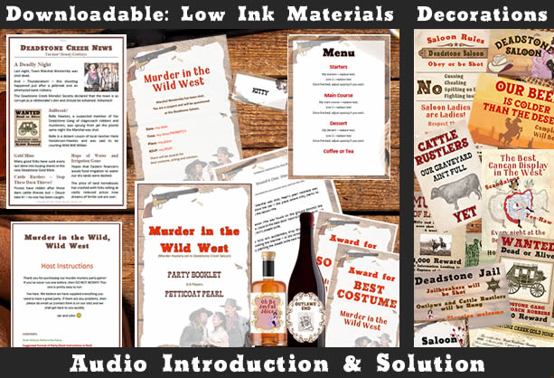 Downloadable game kit for 'Murder in the Wild West' includes low ink printing, decorations and audios