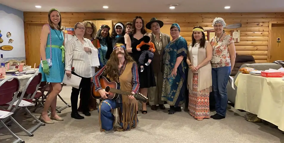 Carol's Swinging Sixties murder mystery party - group photo