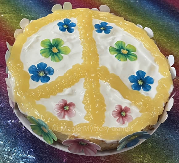 Cheesecake decorated with a peace sign