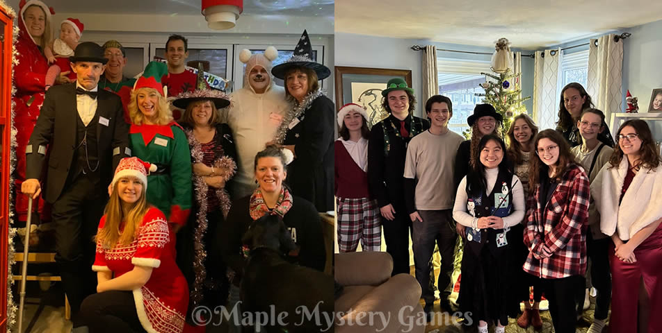 Group party photos for 'Is Santa Slayed?' mystery game