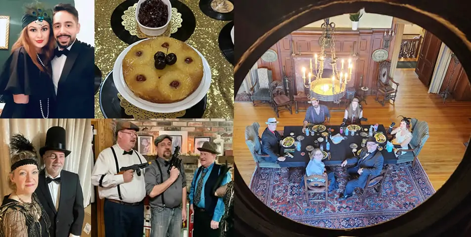Different customer party photos for our 1920s speakeasy murder mystery game