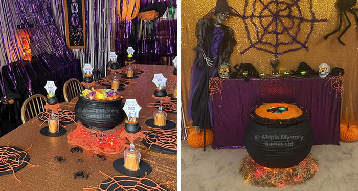 Medium and large witch's cauldrons in our murder mystery party