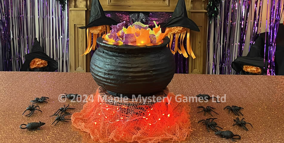 Medium size (12 inch) cauldron used for a Halloween party table centerpiece