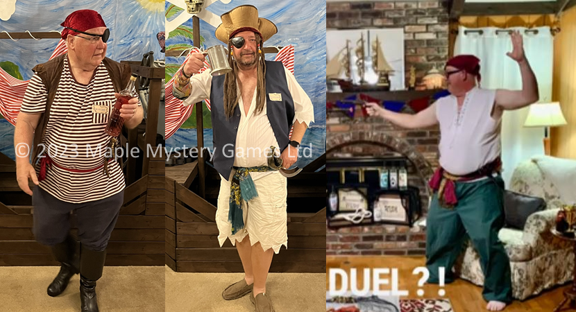 Drunken pirate fancy dress outfits; from left: Shark, Snake, Shark