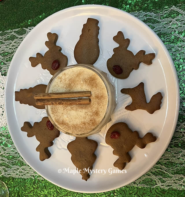 Eggnog dip with festive-shaped gengerbread