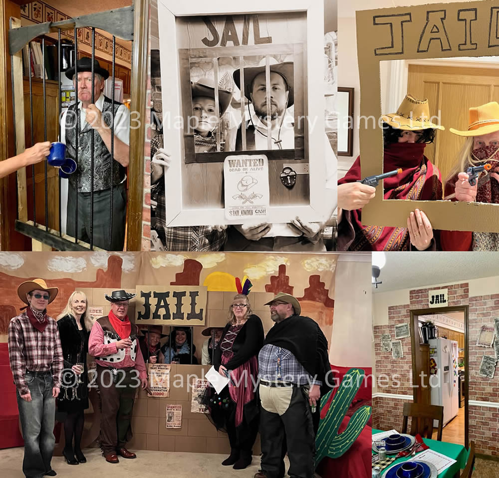 Examples of jail decorations made for our Murder in the Wild West game