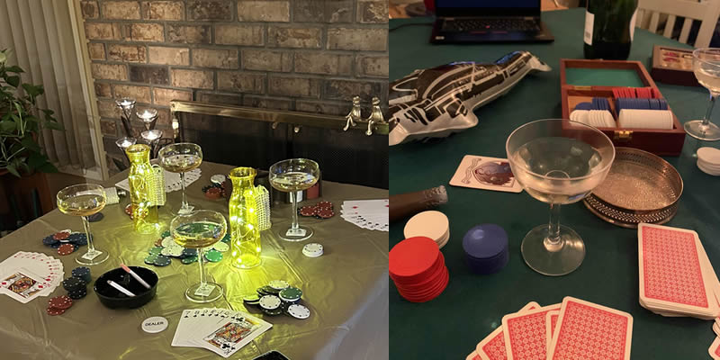 Left photo: Lynda's gambling table. Right photo: Andy's poker table.