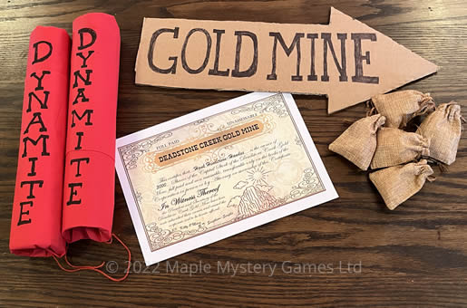 Gold mine certificate and dynamite sticks