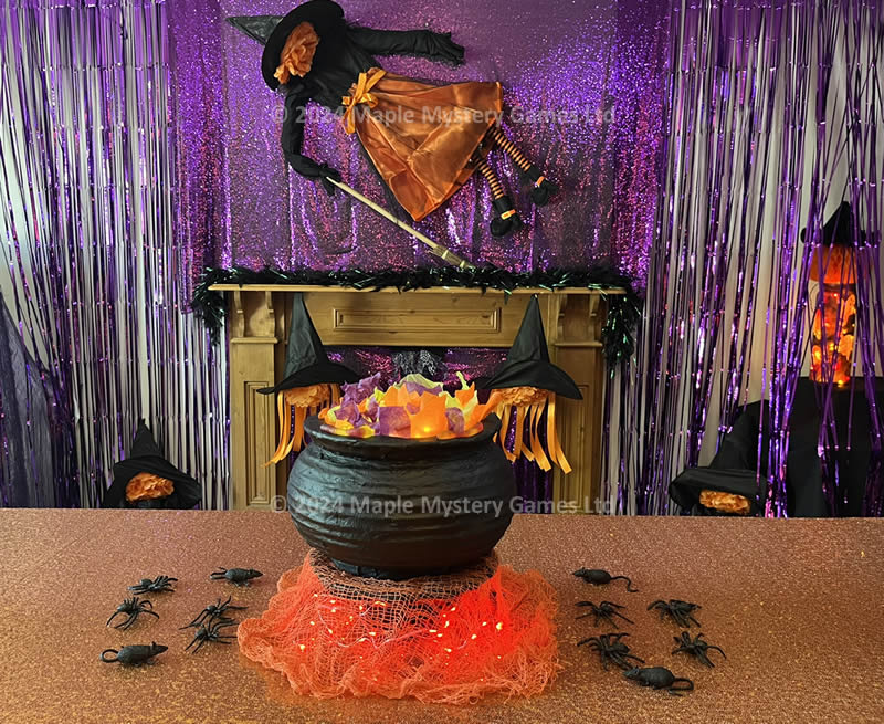 Table centrepiece for our Halloween test party - a homemade 12 inch witch's cauldron