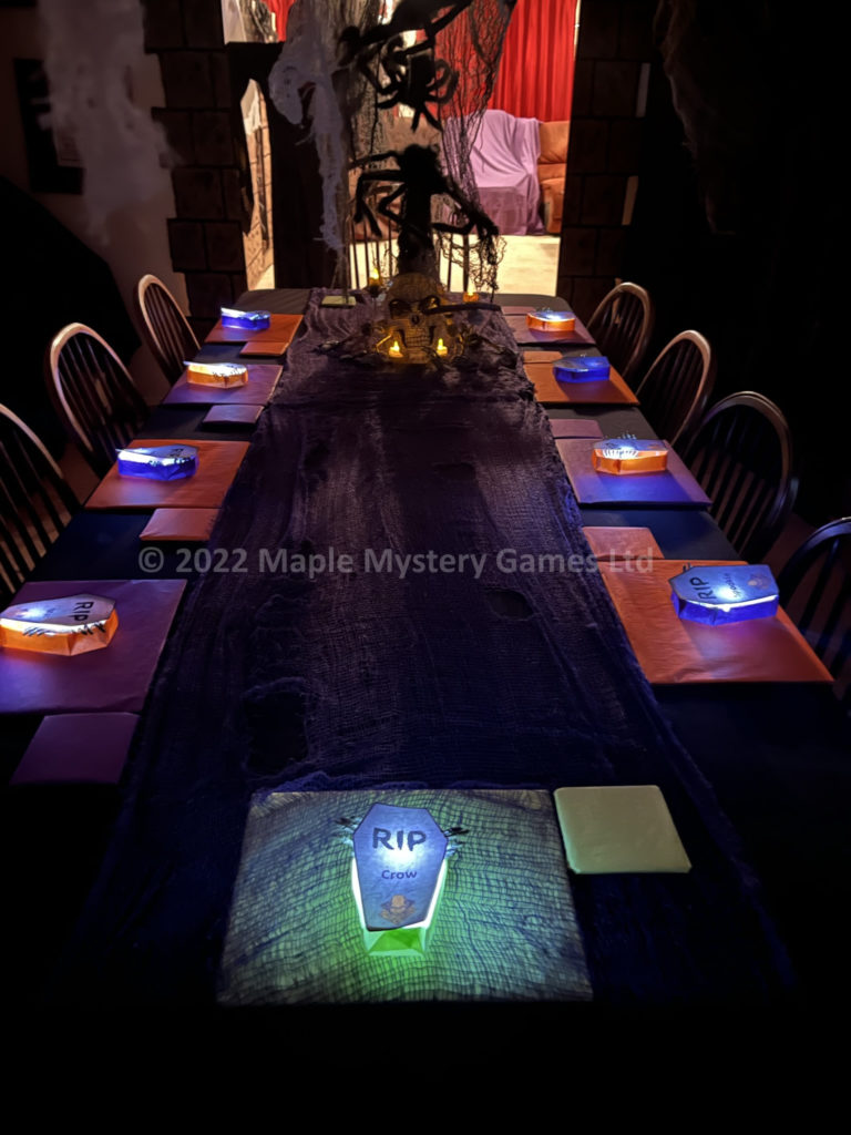 Table for our horror party with lights off