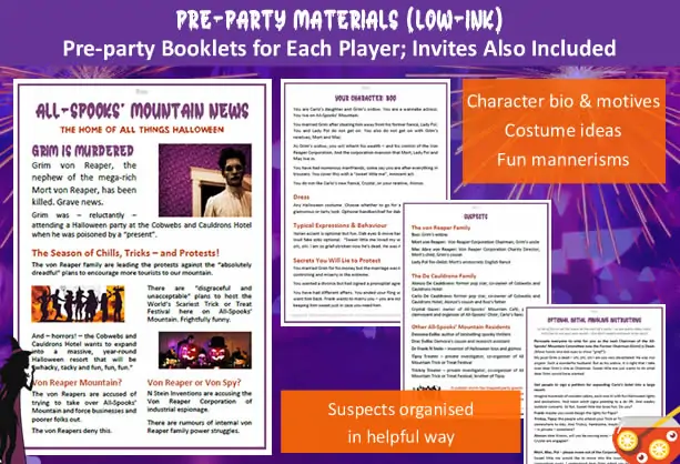 Example of a character's Pre-party Booklet given for 'Murder at the Halloween Party'; example shown is Boo's booklet.