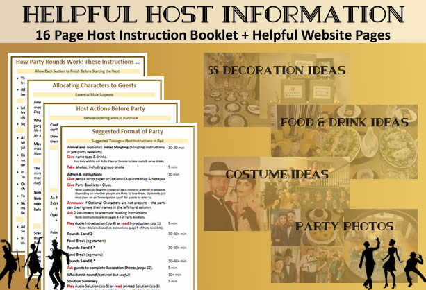 Host information provided for Murder in a 1920s Speakeasy - host instrucftion booklet and lots of helpful pages