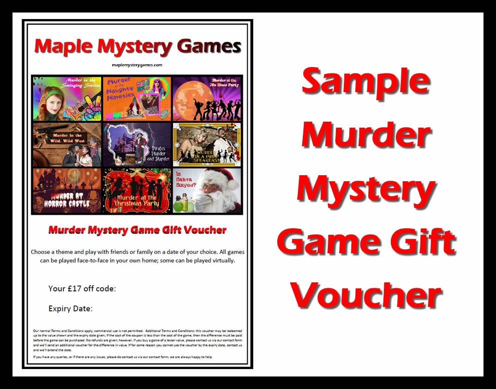 Sample murder mystery game gift voucher