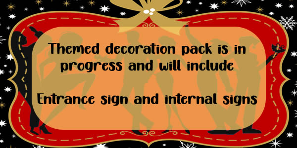 Kit includes entrance sign to Rizzi Reindeer Hotel and internal signs to rooms referenced in the mystery