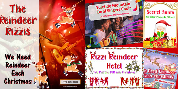 Kit includes entrance sign to Rizzi Reindeer Hotel, a Rizzi Reindeer record cover and other posters