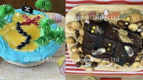 Pirate party desserts - treasure island cheesecake and treasure chest cake