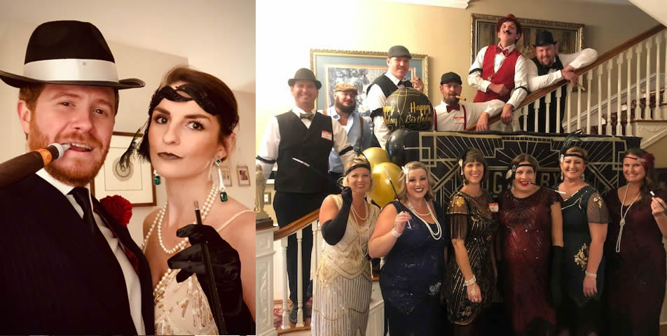 Customer costumes from two speakeasy murder msytery parties