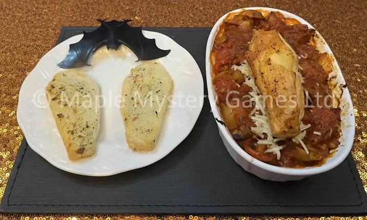 Vampire-themed pasta bake for Halloween party food