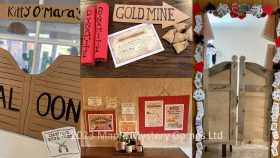 Different saloon decorations for Wild West parties and also gold mine scene